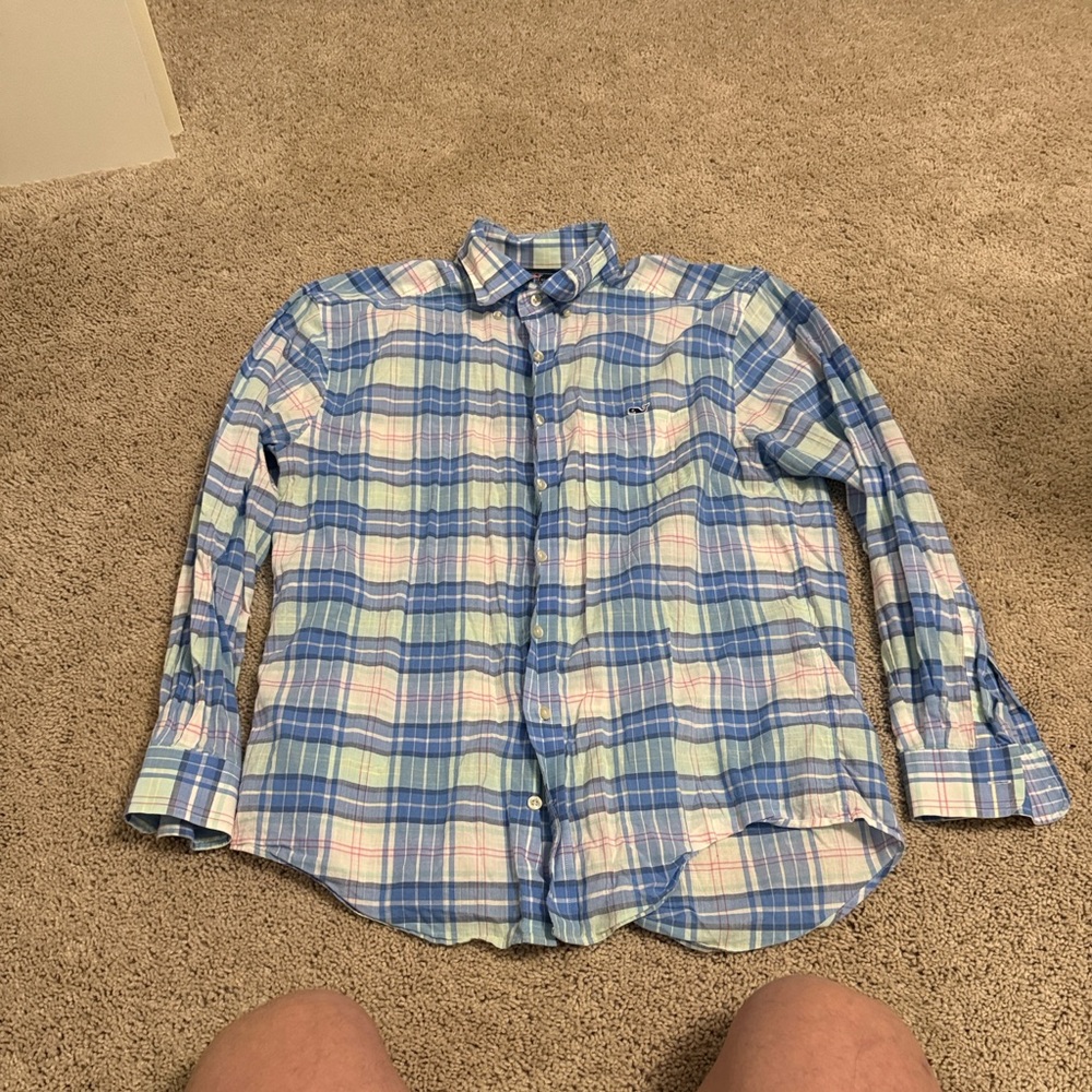 Vineyard Vines Blue and Pink Plaid Casual Shirt